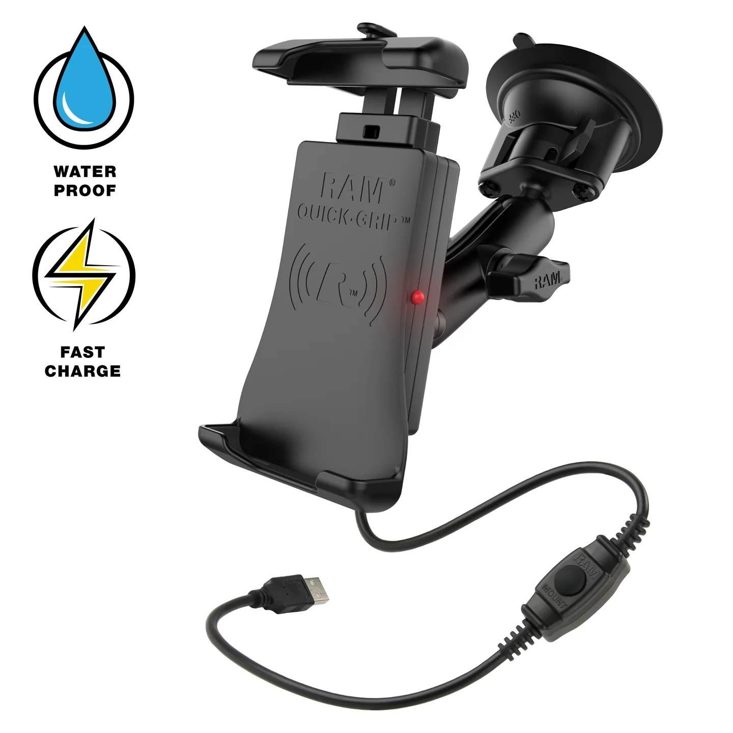 RAM Mounts - RAM Quick-Grip 15W Vandtæt Trådløs Lader Med Sugekop B-Kugle - Diverse til båd