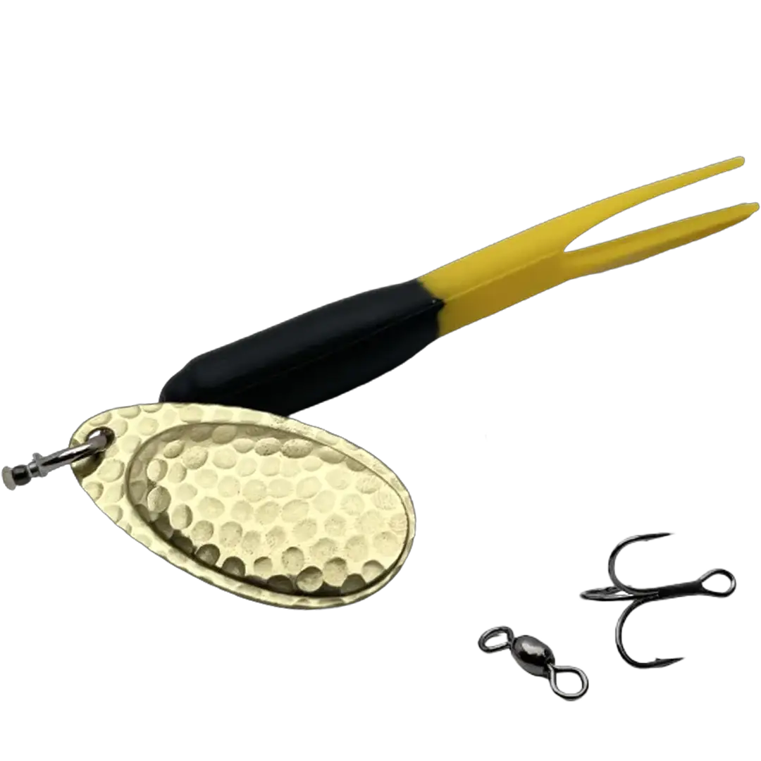 KarlK Upstream Gennemløber Kondomspinner 20 Gram Sort/Gul Med Messing Blad - Spinner