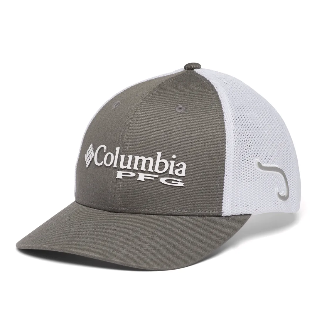 Columbia PFG Logo Mesh Ball Cap Titanium, Hook Large/Xlarge - Caps