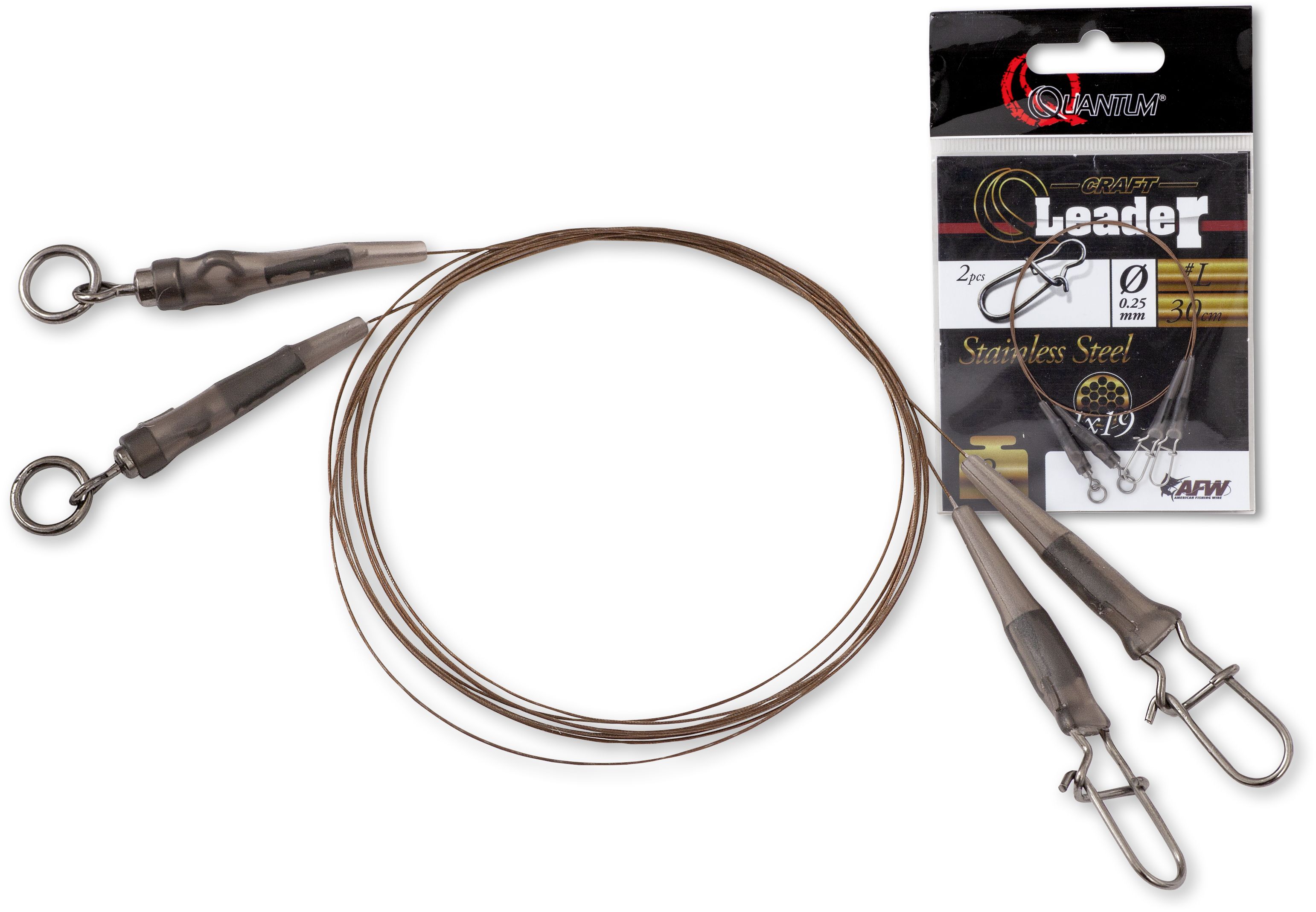 Quantum Q-Leader Camo Steel 2 stk. 60cm 5kg - Wire-floucarbon forfang & Stingers