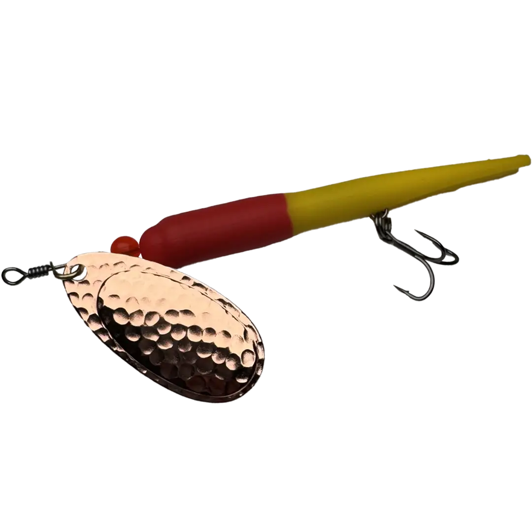 KarlK Upstream Kondomspinner 20 Gram Rød/Gul Med Kobber Blad - Spinner