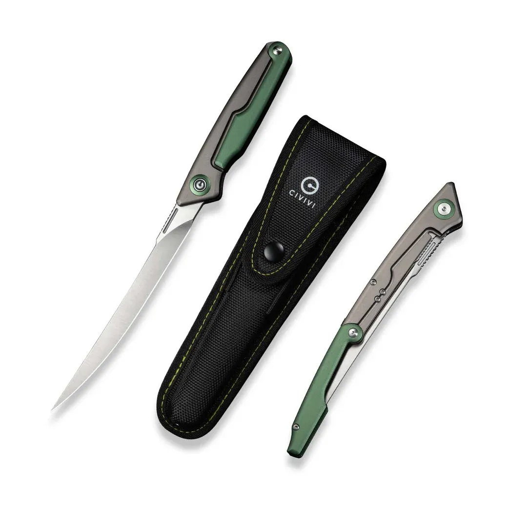 CIVIVI Shawka Gray/Green Aluminum Handle Satin Finished 14C28N Blade - Filetknive