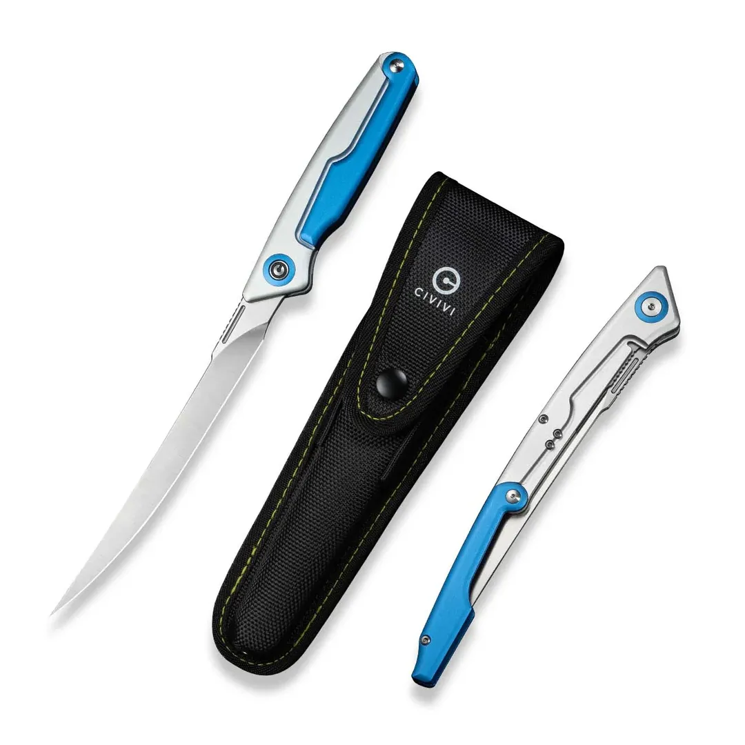 CIVIVI Shawka Silver/Blue Aluminum Handle Satin Finished 14C28N Blade - Filetknive