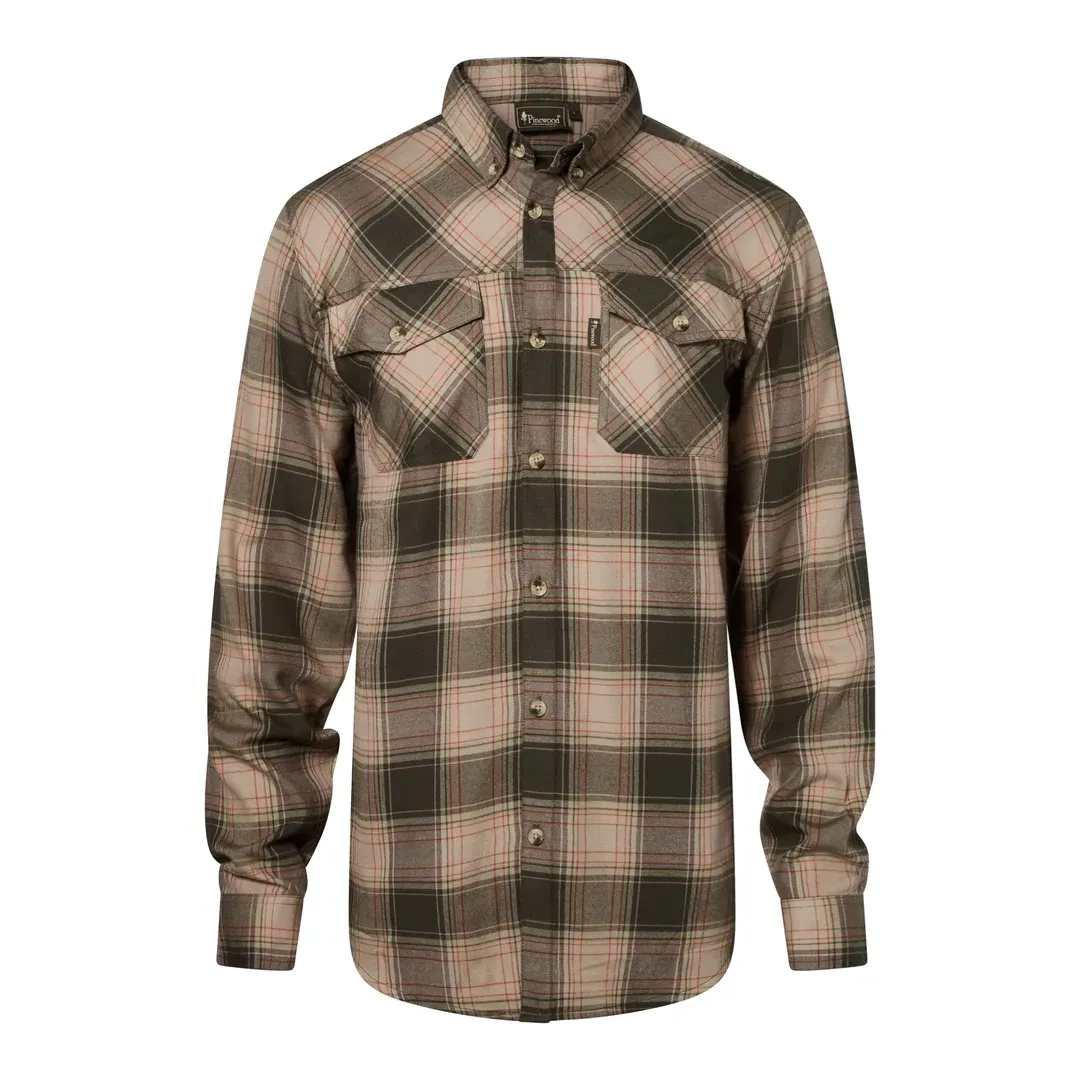 Pinewood Finnveden Forest Flannel Men's Shirt Skjorte Olive/Dark Green L - Langærmede skjorter