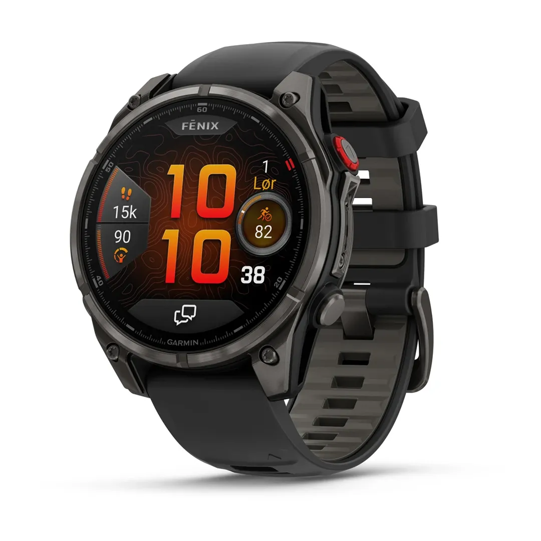 Garmin Fenix 8 Pro 47mm AMOLED Smartwatch Sapphire, Carbon Grey DLC-titanium med sort/Pebble Grey silikonerem - Fenix