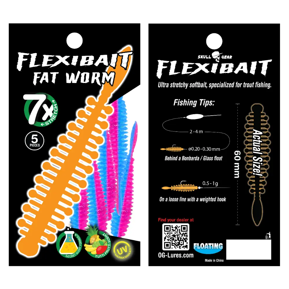 OGlures - Skull Gear Flexibait Fat Worm 5pak Tutti Frutti Blue Pink - Put & Take