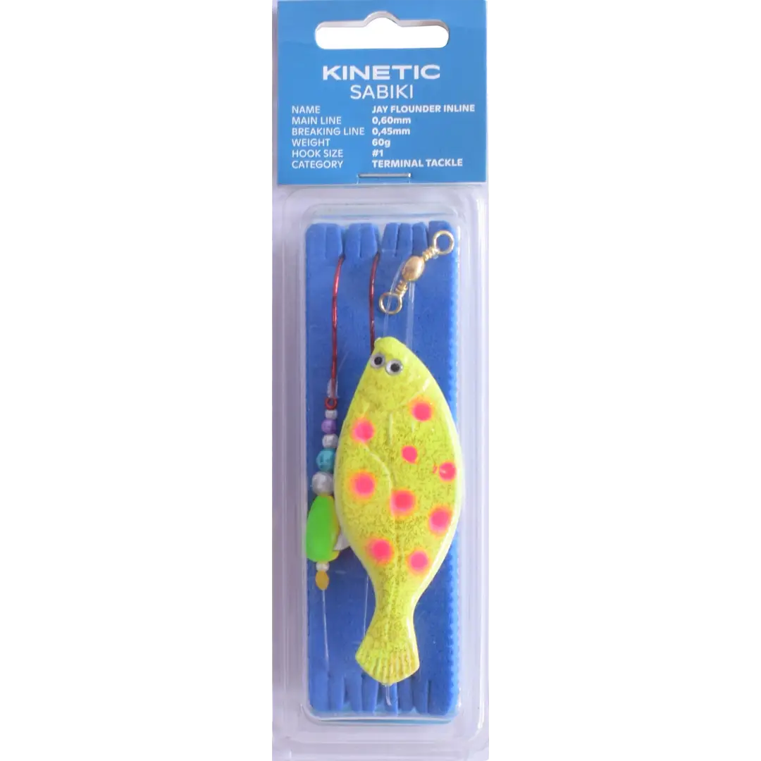 Kinetic Sabiki Jay Flounder Inline Rig 90 gram Yellow/Orange Dots - Fladfiskeforfang