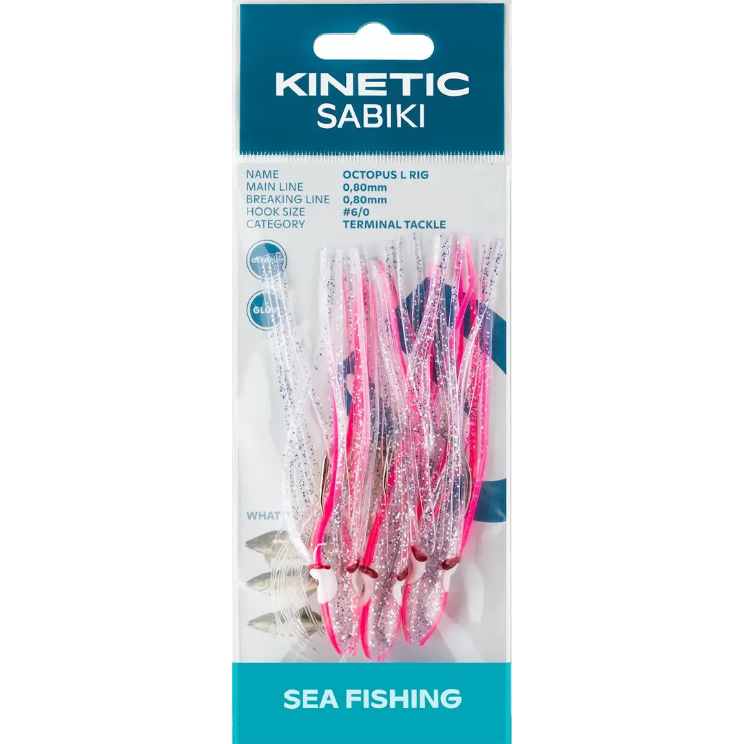 Kinetic Sabiki Octopus Rig Large Pink/Glow - Torskeforfang