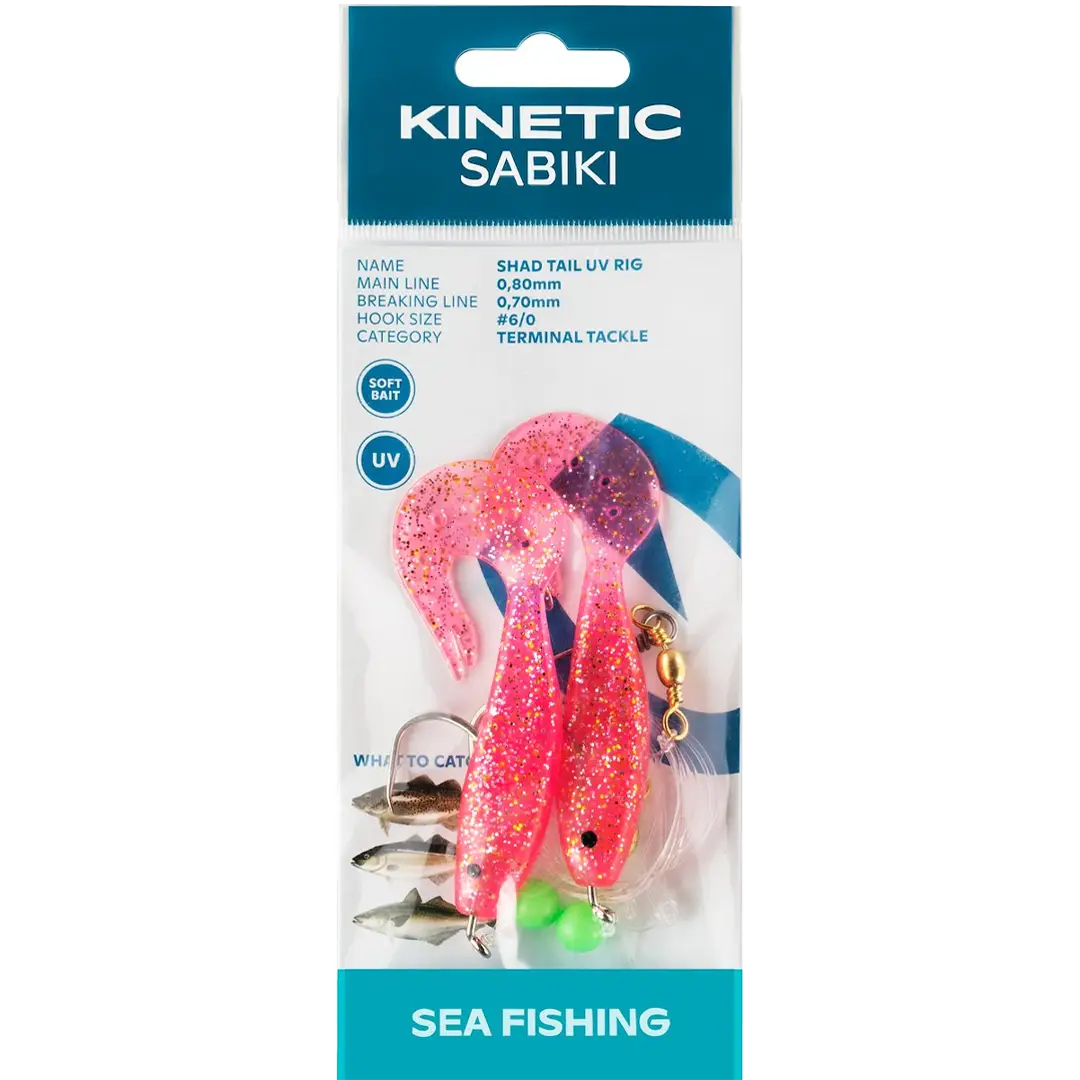 Kinetic Sabiki Shad Tail UV Rig Pink/Glitter - Torskeforfang