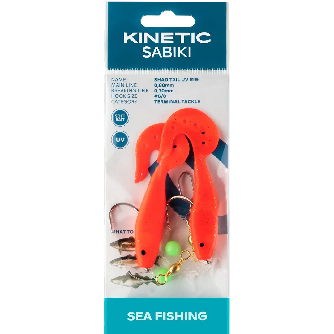 Kinetic Sabiki Shad Tail UV Rig Red/Glitter - Torskeforfang