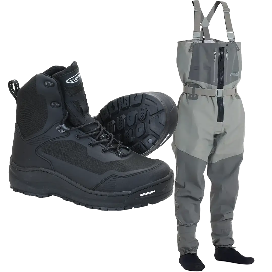 Vision Koski Grey Zip + Musta Michelin Waders Sæt - Waders Sæt