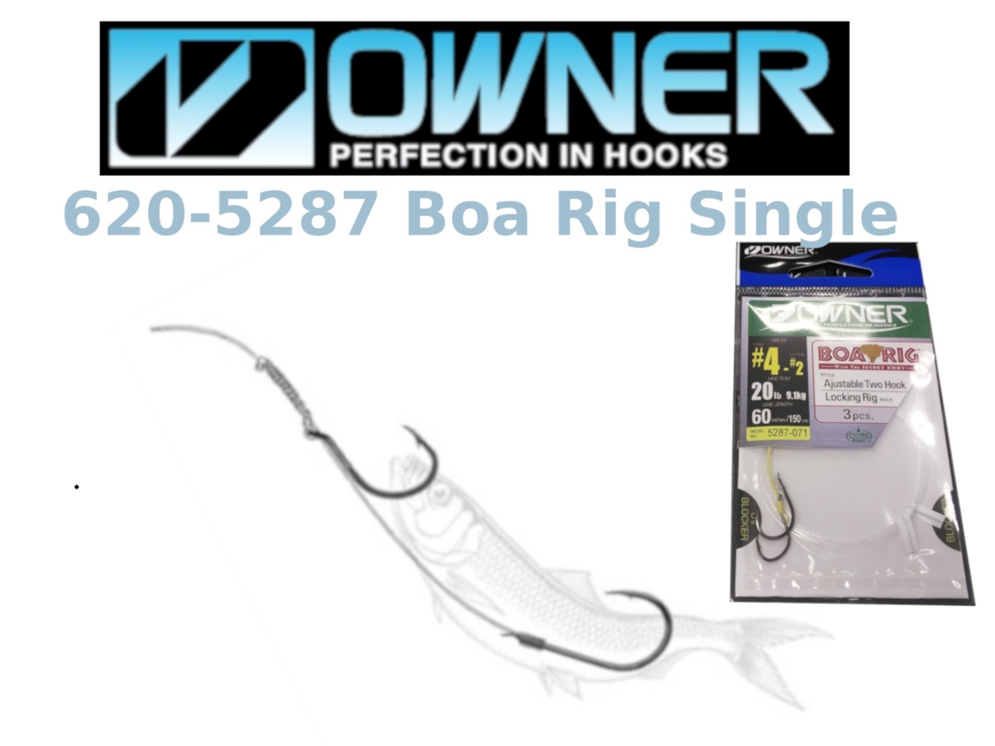 Owner Boa Adjustable Two Hook Locking Rig #6-4 (3stk) - Kroge mv.