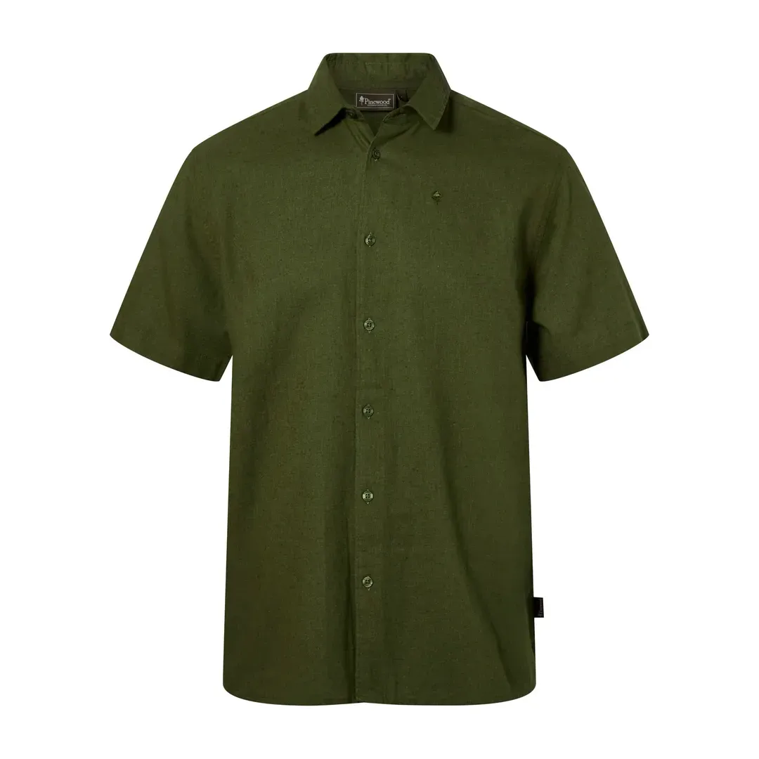 Pinewood Värnamo Men's Hemp Mix Kortærmet Skjorte Pine Green S - Kortærmede skjorter