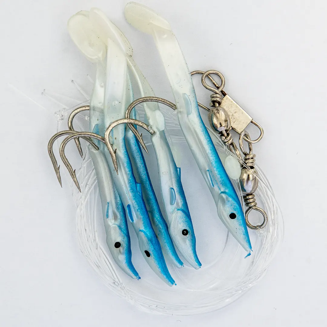 SFG Pighvar forfang blå 1/0 med 5 gummi tobis - Silde/Makrelforfang