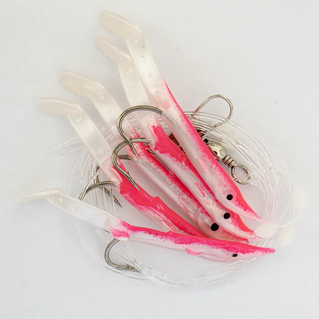 SFG Pighvar forfang Pink 1/0 med 5 gummi tobis - Silde/Makrelforfang