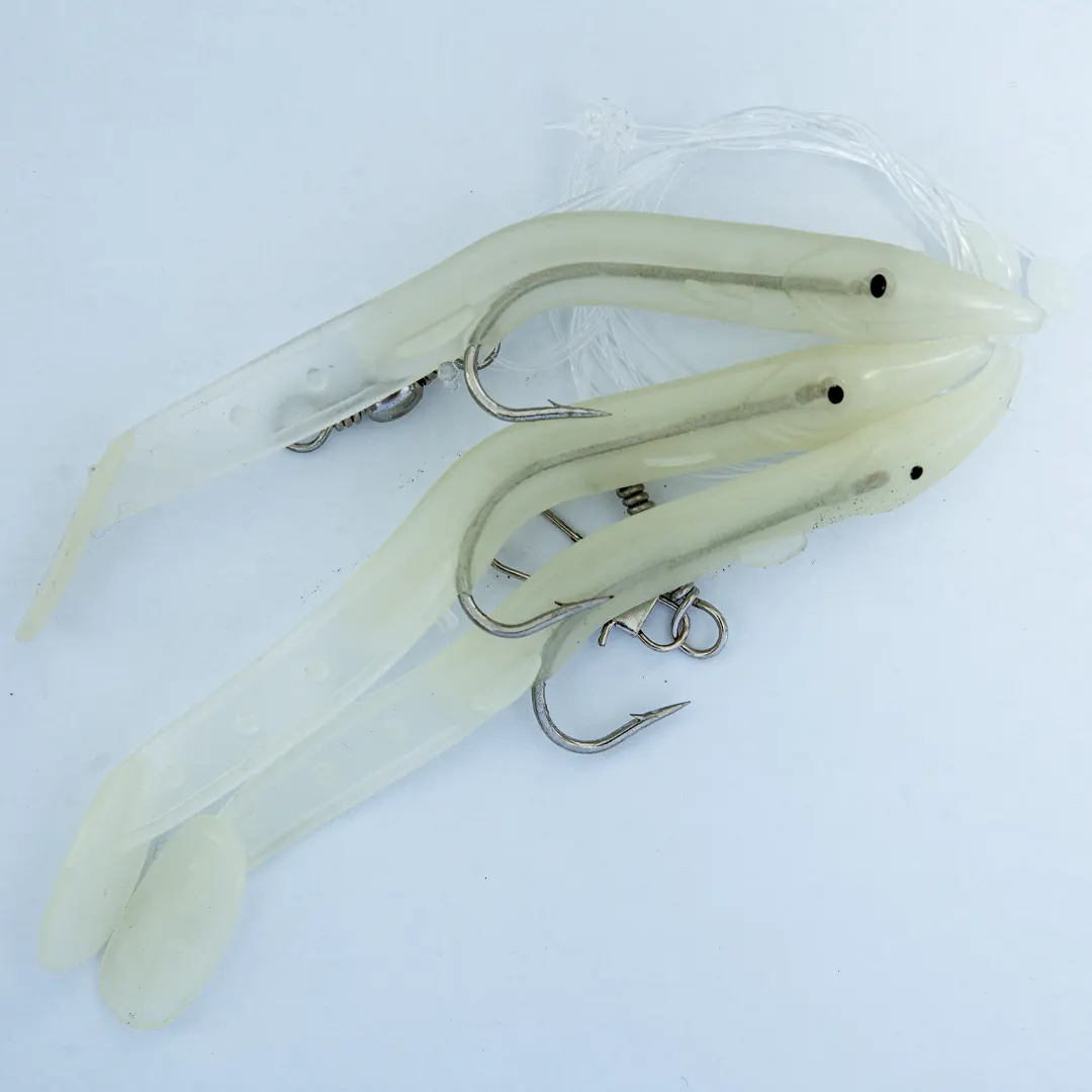 SFG Pighvar forfang Glow 3/0 med 3 gummi tobis - Silde/Makrelforfang