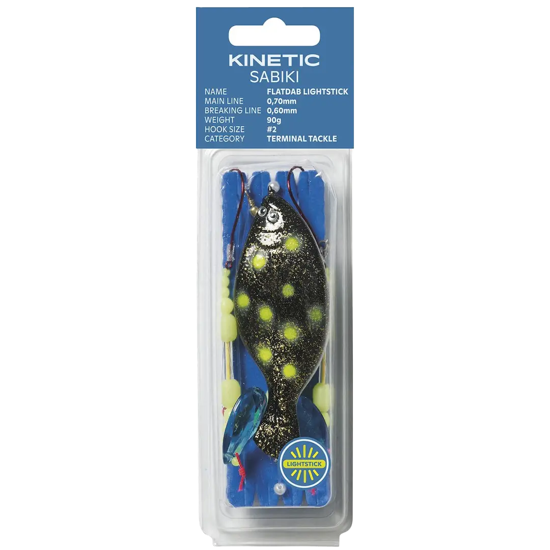 Kinetic Sabiki Flatdab Lightstick Rig Glow/Black 60gram - Fladfiskeforfang