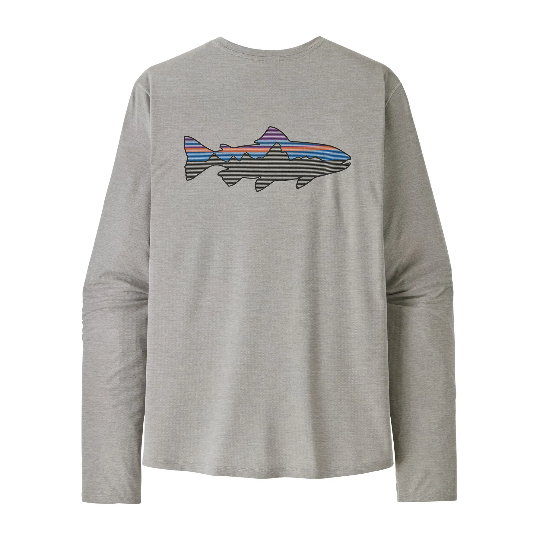 Patagonia M's L/S Cap Cool Sun Shirt - Fitz Roy Trout CGSX (Crisp Grey - Salt Grey X-Dye) L - Pullover