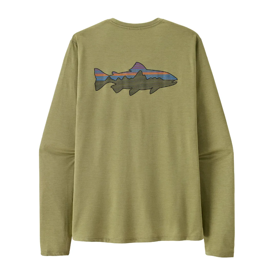 Patagonia M's L/S Cap Cool Sun Shirt - Fitz Roy Trout GGNX (Gumtree Green - Light Gumtree Green X-Dye) L - Pullover