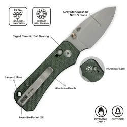 CIVIVI Baby Banter 2 Green Canvas Micarta Gray Stonewashed Nitro-V Blade