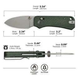 CIVIVI Baby Banter 2 Green Canvas Micarta Gray Stonewashed Nitro-V Blade