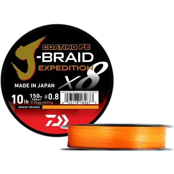 Daiwa J-Braid Expedition 150m Orange 0,06mm 5,2kg Orange 0,06mm 5,2kg