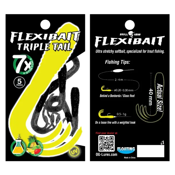 Skull Gear Flexibait Triple Tail 5pak Tutti Frutti Black Tutti Frutti Black