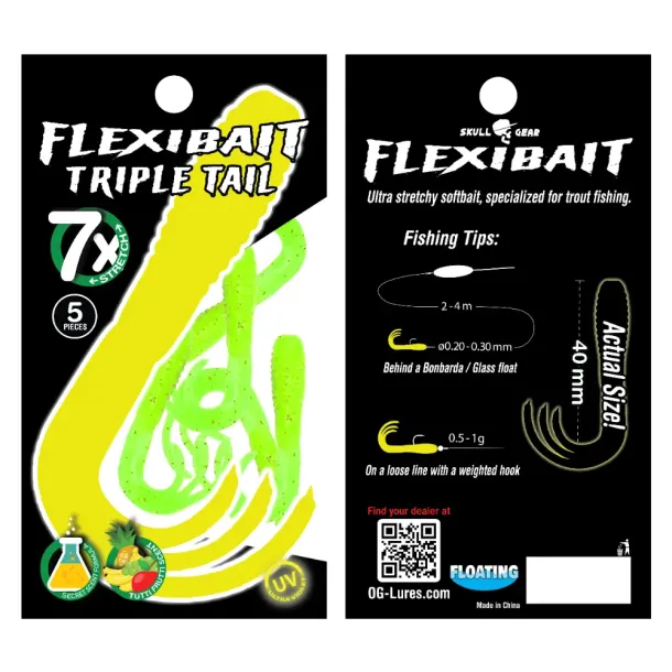 Skull Gear Flexibait Triple Tail 5pak Tutti Frutti Chartreuse Tutti Frutti Chartreuse