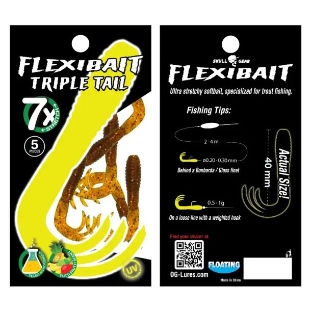 Skull Gear Flexibait Triple Tail 5pak Tutti Frutti Pellet Tutti Frutti Pellet