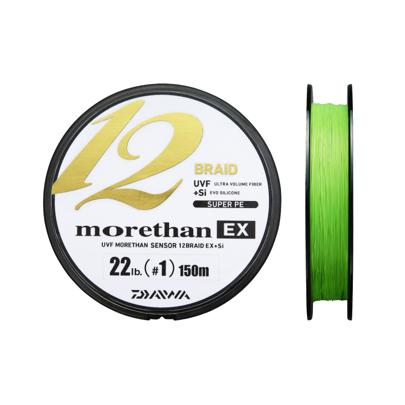 Fil De Pêche Tressé Daiwa Morethan 12 Braid EX+SI - 135m, Vert Citron, Haute Performance - Réduction Frottement 18%