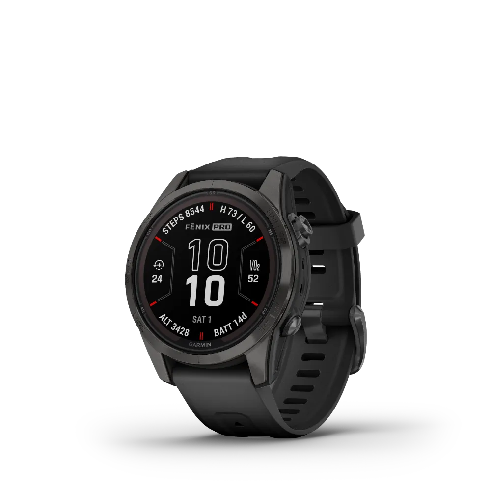 Garmin ur Fenix 7s Pro Sapphire solar Edition- Carbon Grey DLC Titanium med sort rem - Fenix